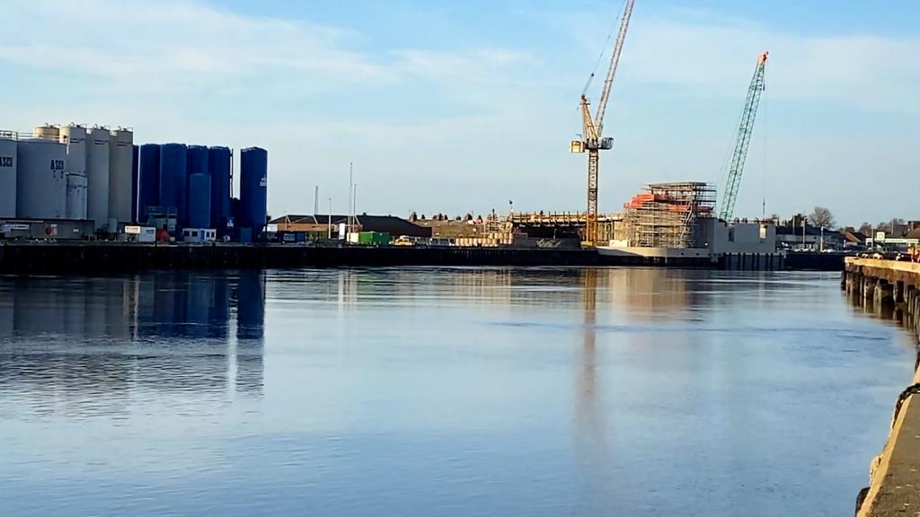 Scene of bomb site in Great Yarmouth viewed from the River Yare