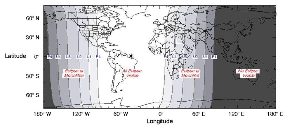 Nasa map of the path of the eclipse