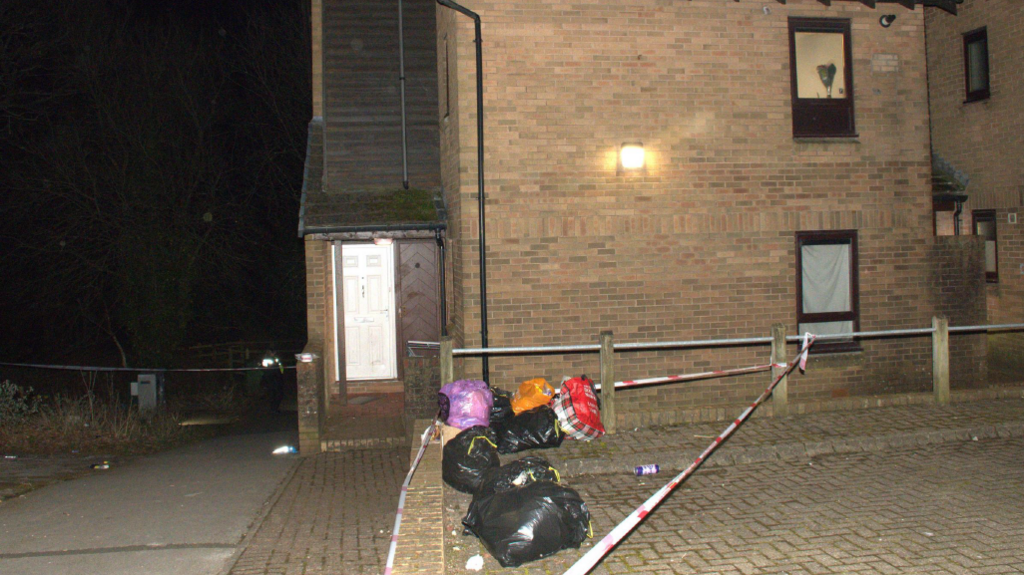A night time picture of the house where Joanne Penney was shot. The end of terrace property was home to several people and a house where drugs was often sold. Joanne Penney was not involved in the selling of drugs and was an innocent bystander,