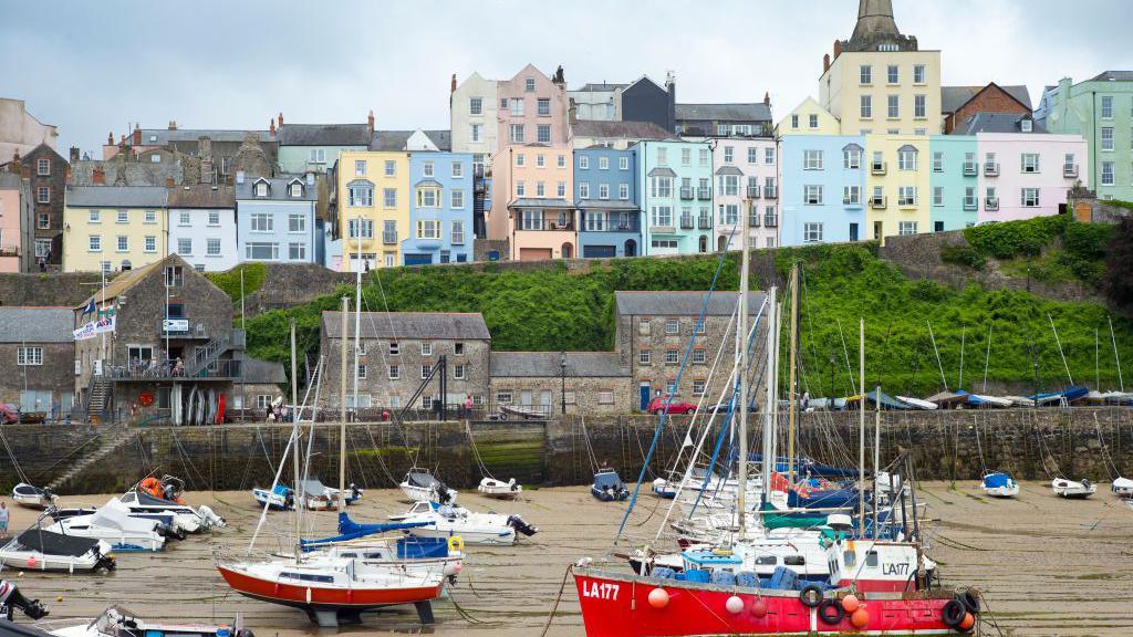 Pleasure boats in Tenby harbour, Pembrokeshire