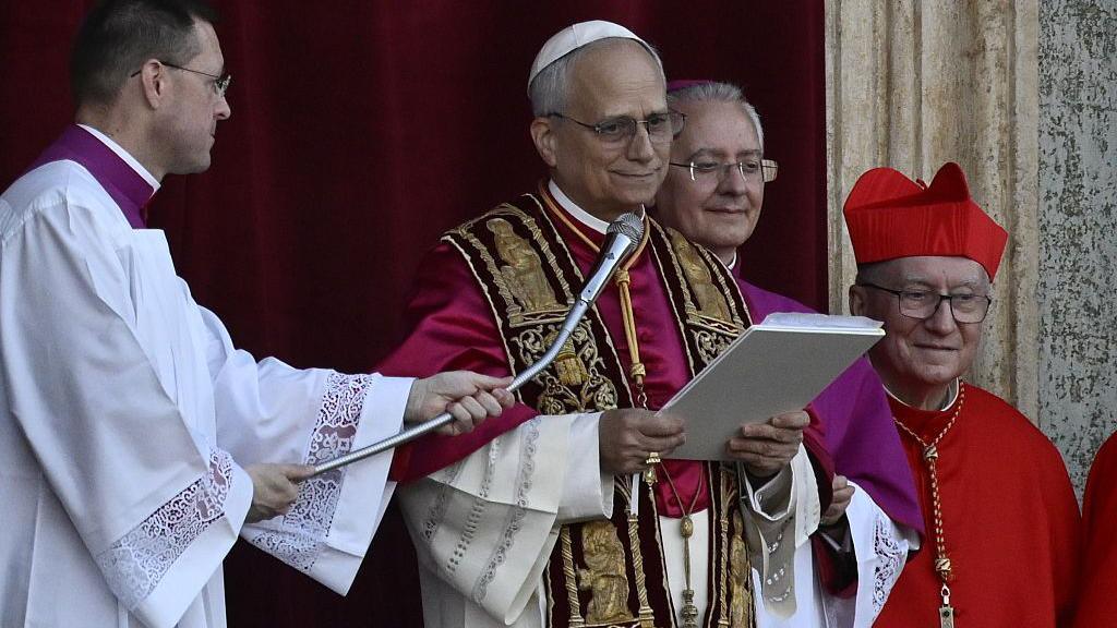Pope Leo giving his first speech as Pope