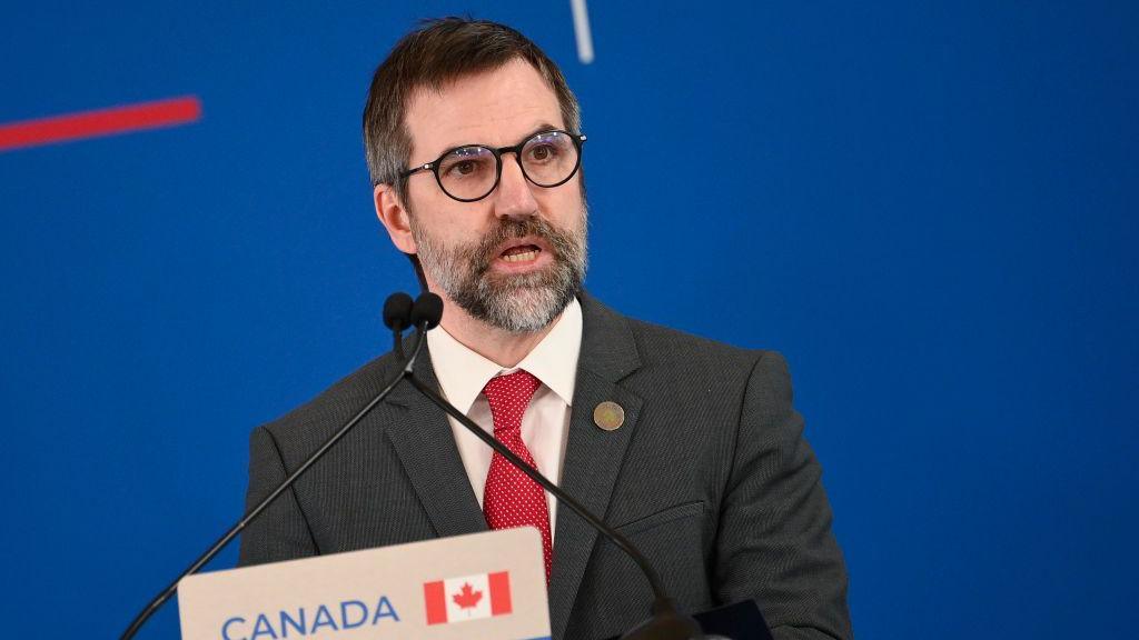 Steven Guilbeault, Canada's Environment Minister speaks during of the final press conference G7 Minister's Meeting On Climate, Energy & Environment on April 30, 2024 in Turin, Italy.