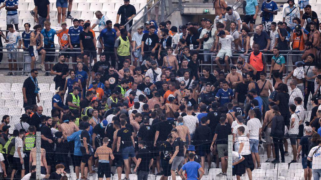 Stewards break up scuffles amongst Marseille fans in August 2023 