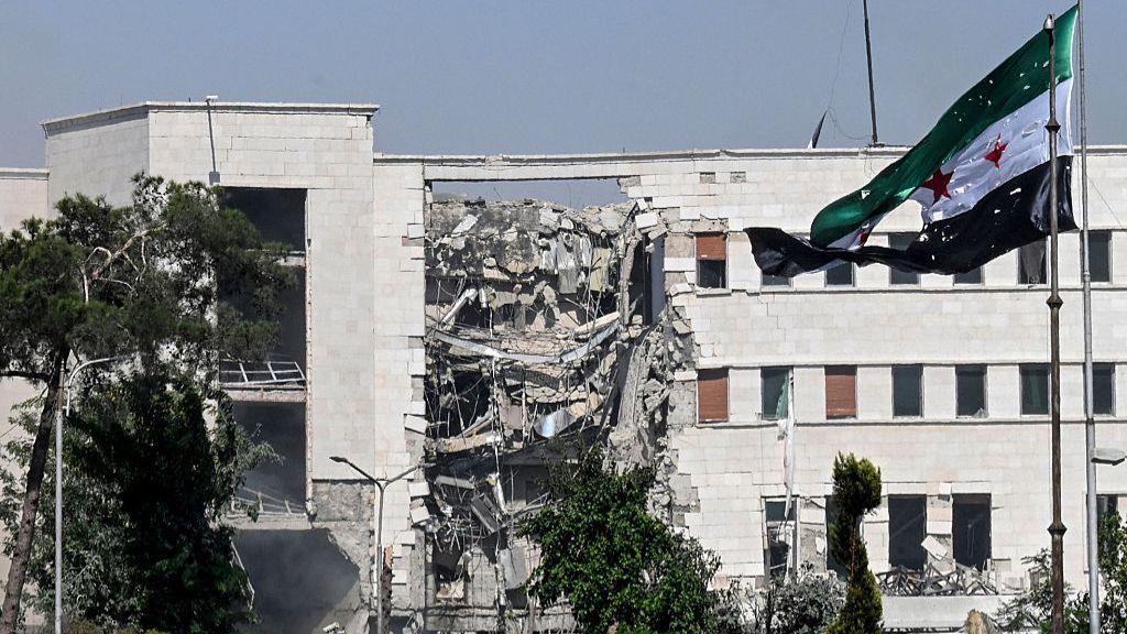 Damaged Syrian military HQ in Damascus