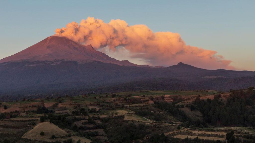 Volcano with ash going into the sky