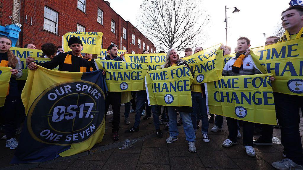 Tottenham Hotspur fans protest against the club ownership