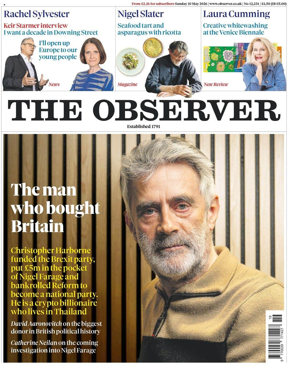 “Burri që bleu Britaninë” është titulli kryesor në faqen e parë të gazetës Observer.