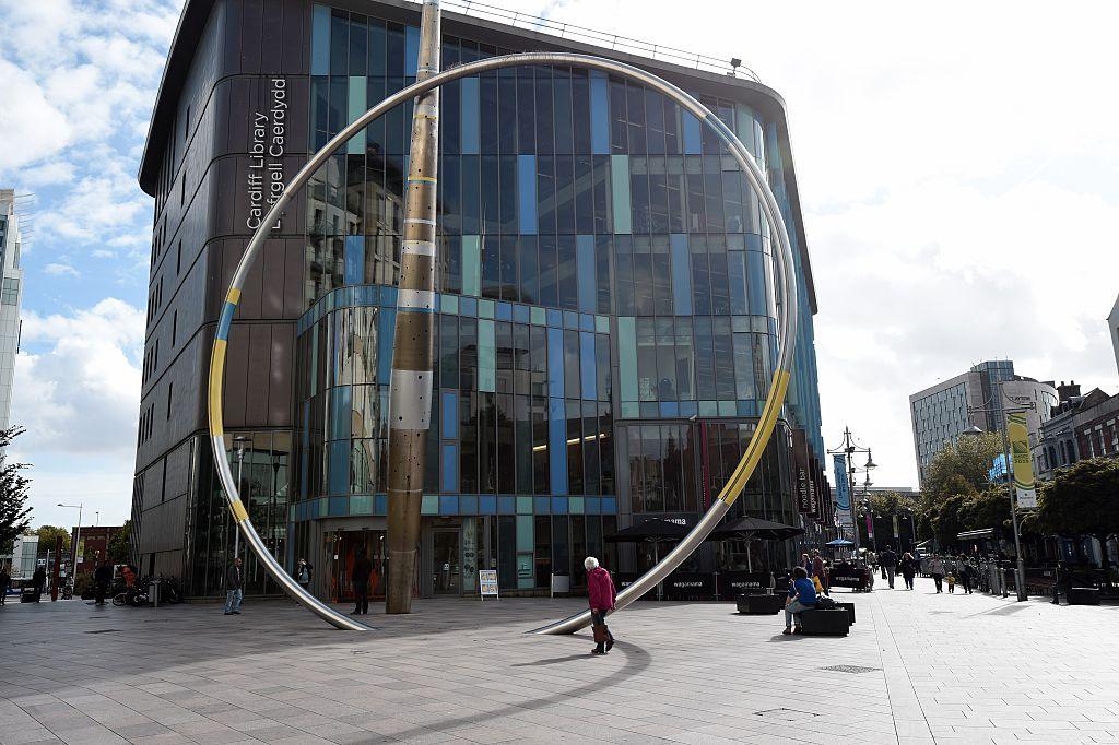The Alliance sculpture in cardiff is a big round freestanding hoop witha big spike through it