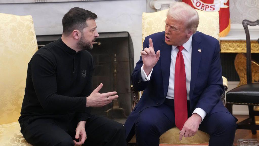 Ukrainian President Volodymyr Zelensky having a heated debate with US President Donald Trump. 