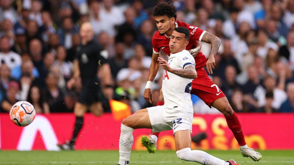 Luis Diaz scores his disallowed goal for Liverpool against Tottenham