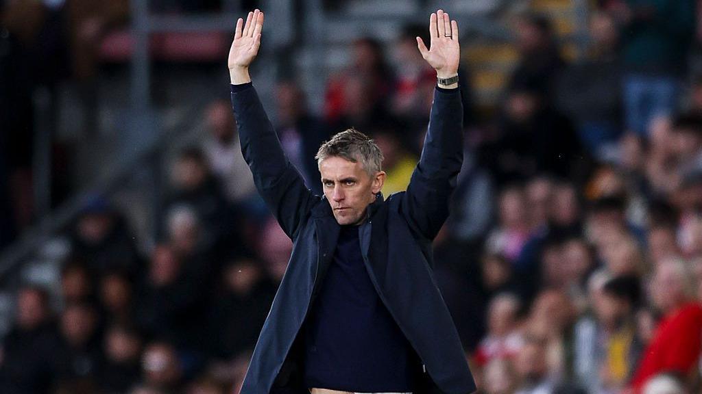 Kieran McKenna on the sideline at Southampton's St Mary's Stadium