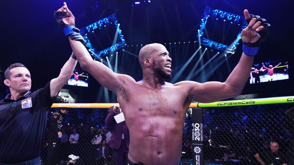 Michael 'Venom' Page celebrates beating Sharabutdin Magomedov at UFC Fight Night in Saudi Arabia