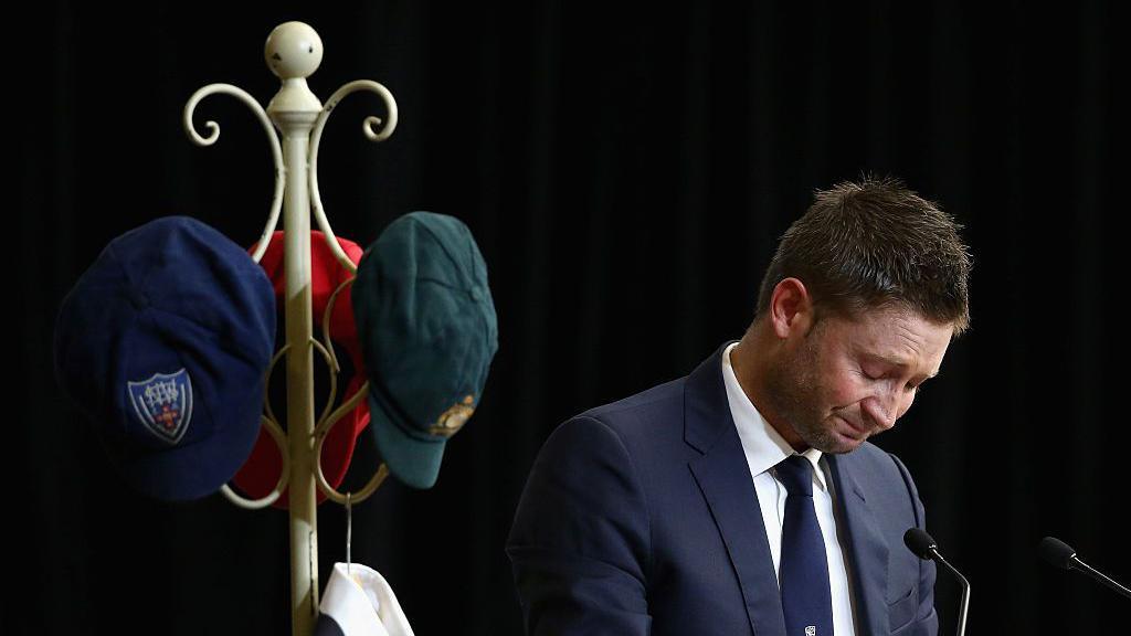 Michael Clarke delivering the eulogy for Phillip Hughes