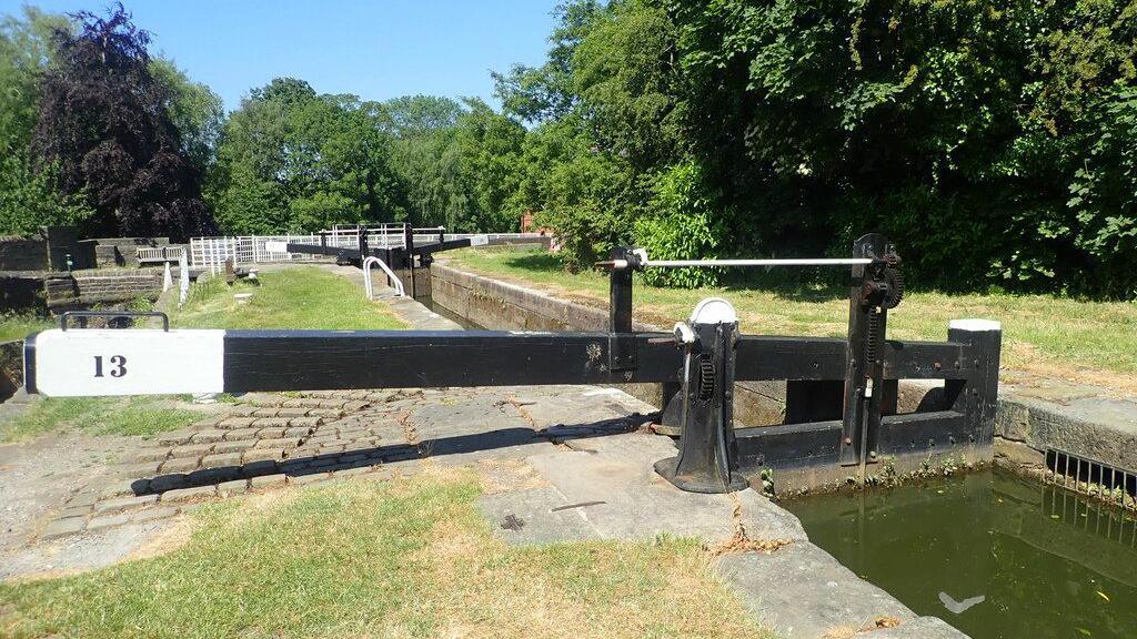 A view of lock 13 at the Peak Forest Canal in Marple