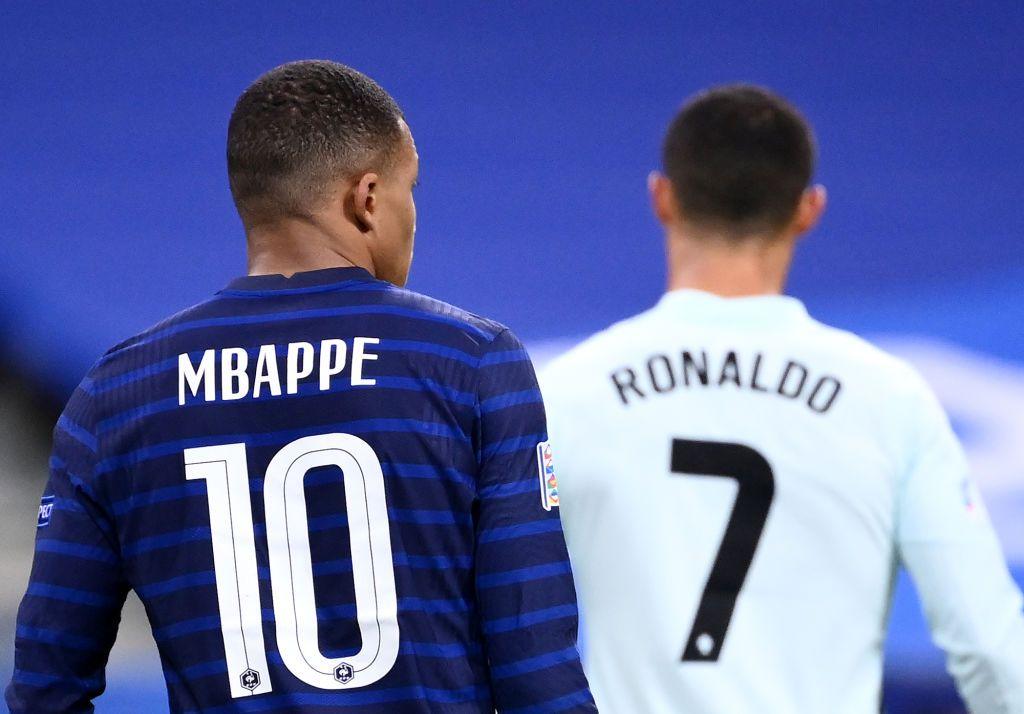 The back of Kylian Mbappe and Cristiano Ronaldo 