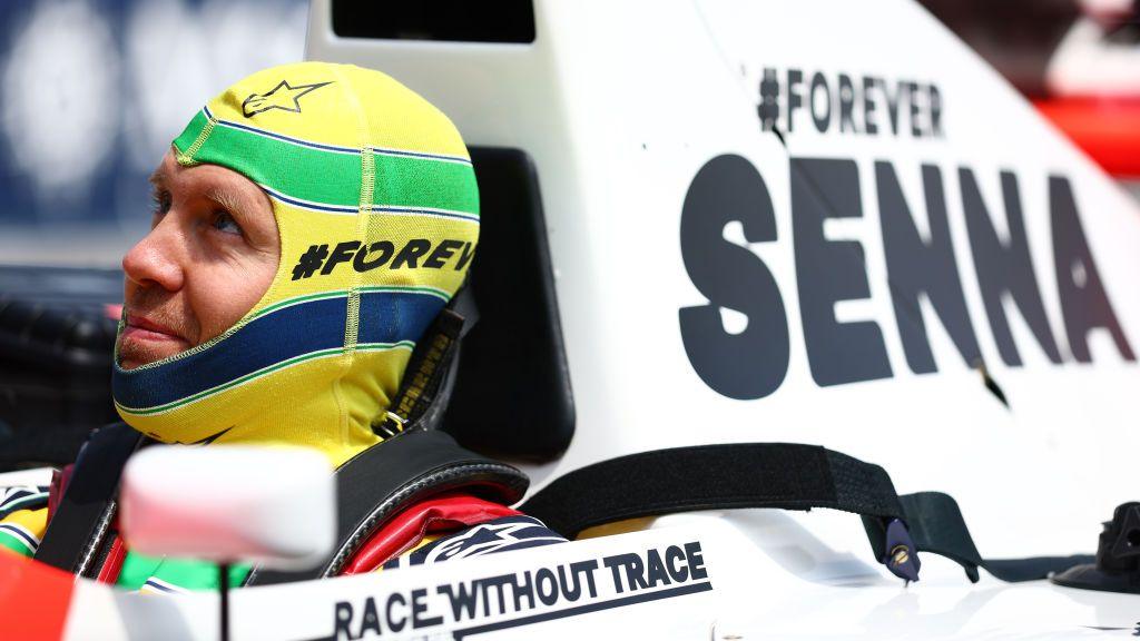 Four-time world champion Sebastian Vettel drives Ayrton Senna's McLaren MP4/8 as a tribute to mark 30 years since his death at the San Marino Grand Prix