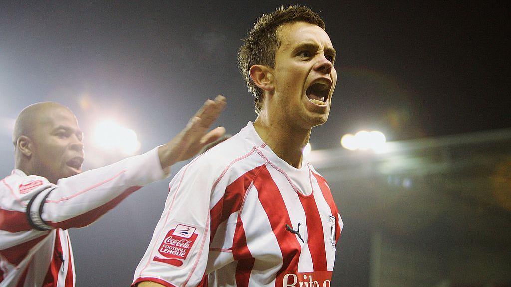 Lee Hendrie celebrates after scoring Stoke's equaliser against Sunderland in October 2006