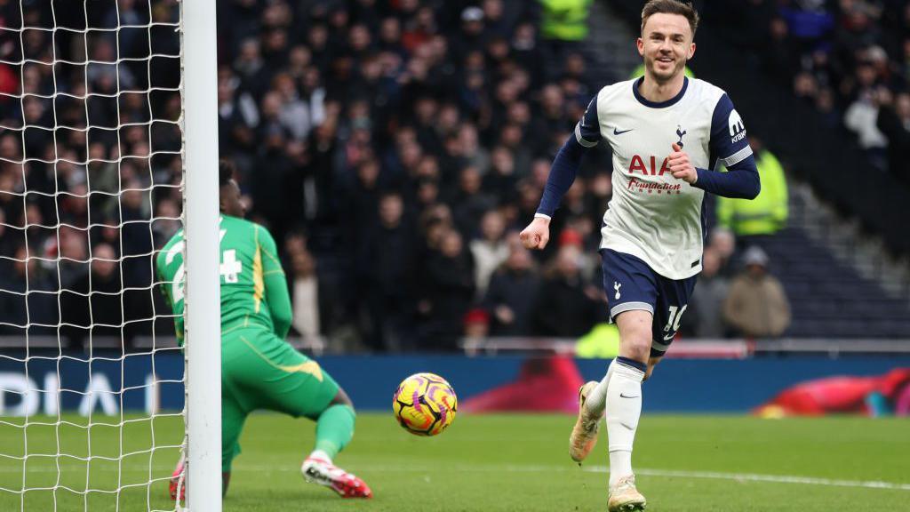 James Maddison scores for Tottenham Hotspur against Manchester United