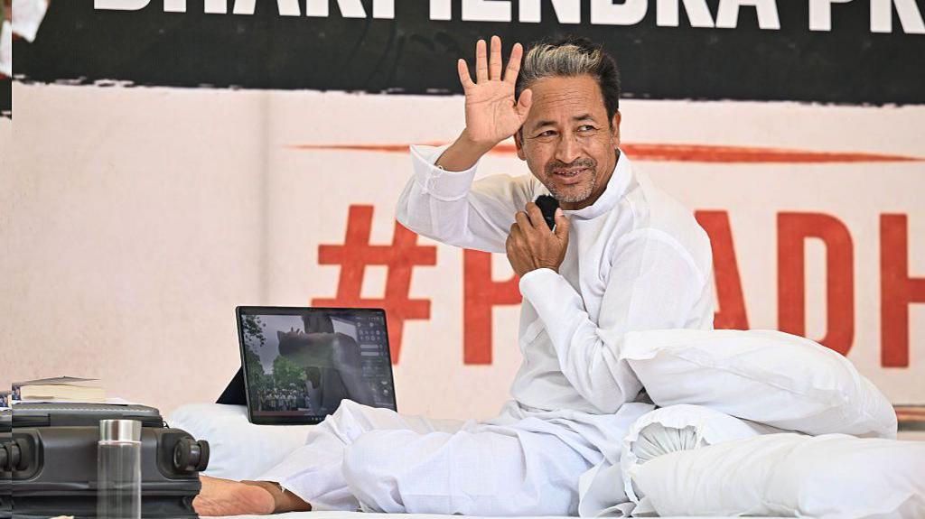 NEW DELHI, INDIA - JULY 5: Sonam Wangchuk, Climate activist seen sitting on hunger strike at Jantar Mantar, on July 6, 2026 in New Delhi, India. (Photo by Sanchit Khanna/Hindustan Times via Getty Images)