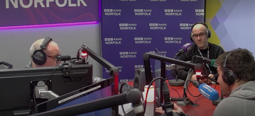 Chris Goreham, Rob Butler and Phil Daley in the Radio Norfolk studio.