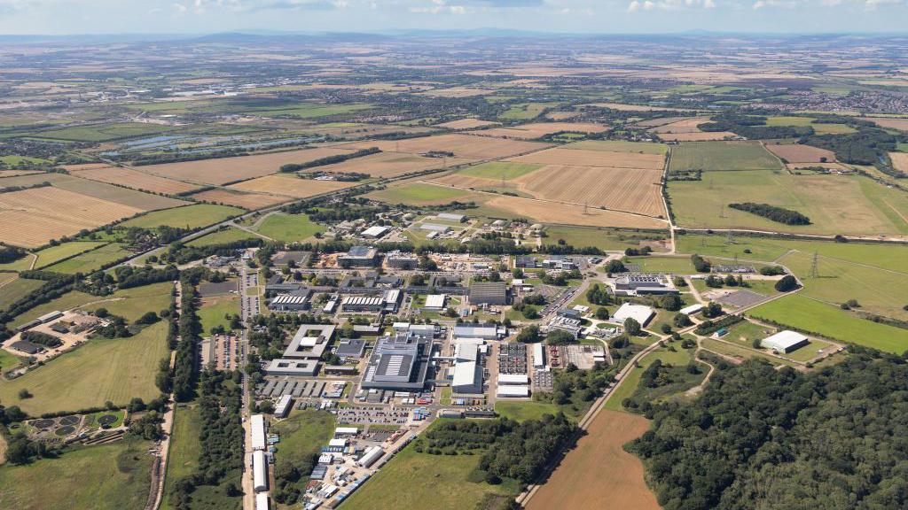 A bird's eye view of Culham Science Centre in South Oxfordshire, surrounded by South Oxfordshire countryside 