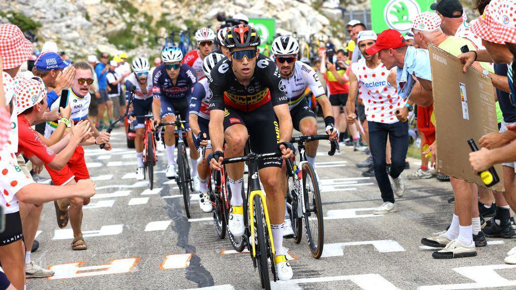Cyclists going up Mont Ventoux during the Tour de France in 2021