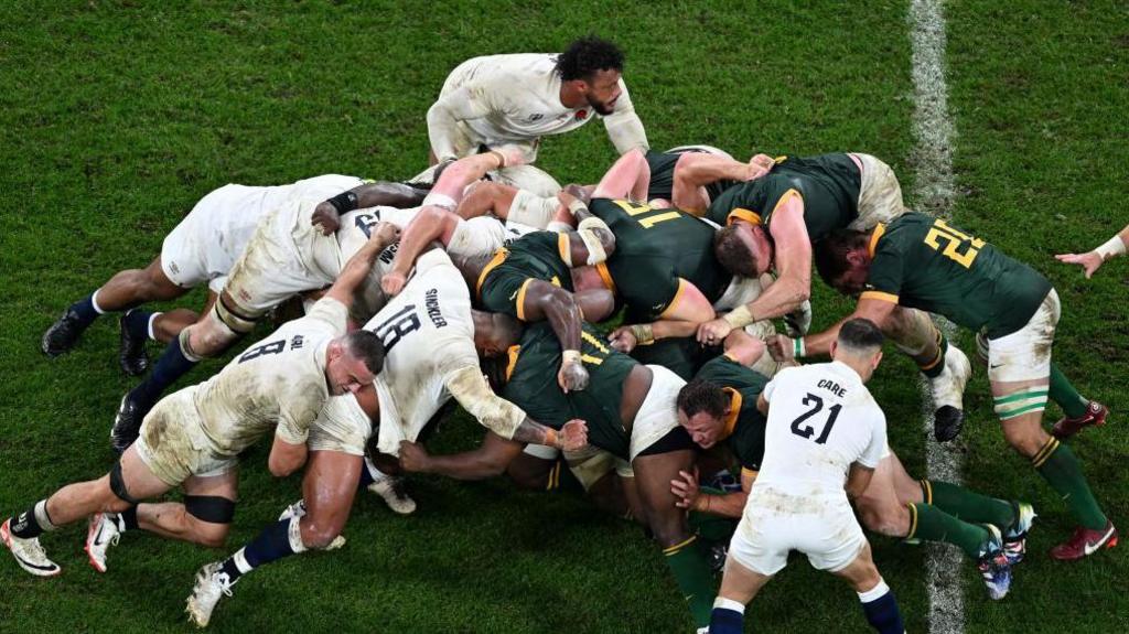 South Africa win a scrum penalty against England in last year's World Cup semi-final