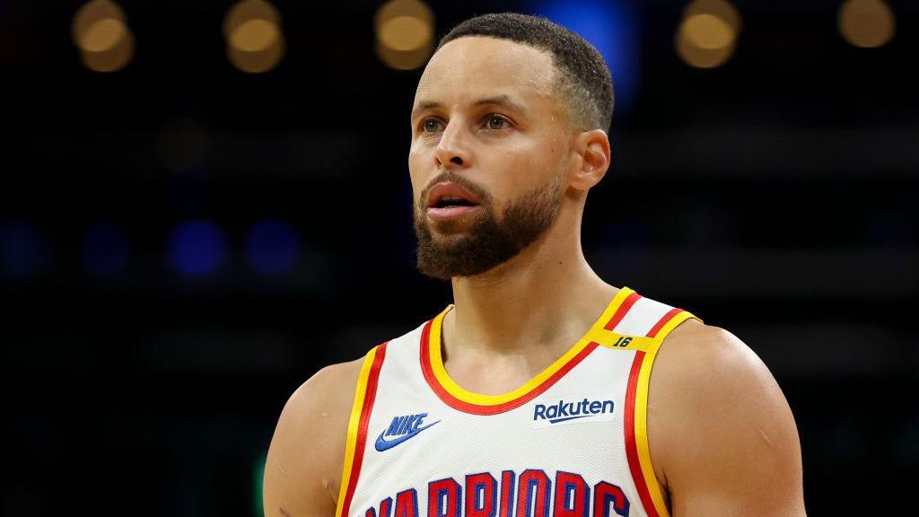 Steph Curry looks into the distance during a match