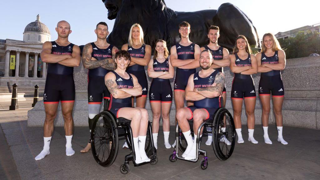 paralympicsgb para-rowing team, posed in trafalgar square