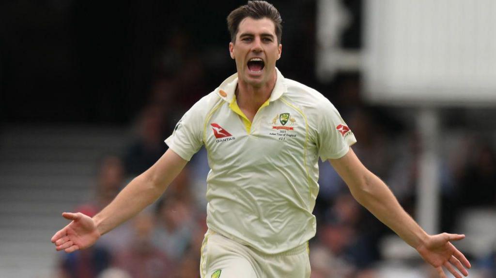 Pat Cummins celebrating a wicket