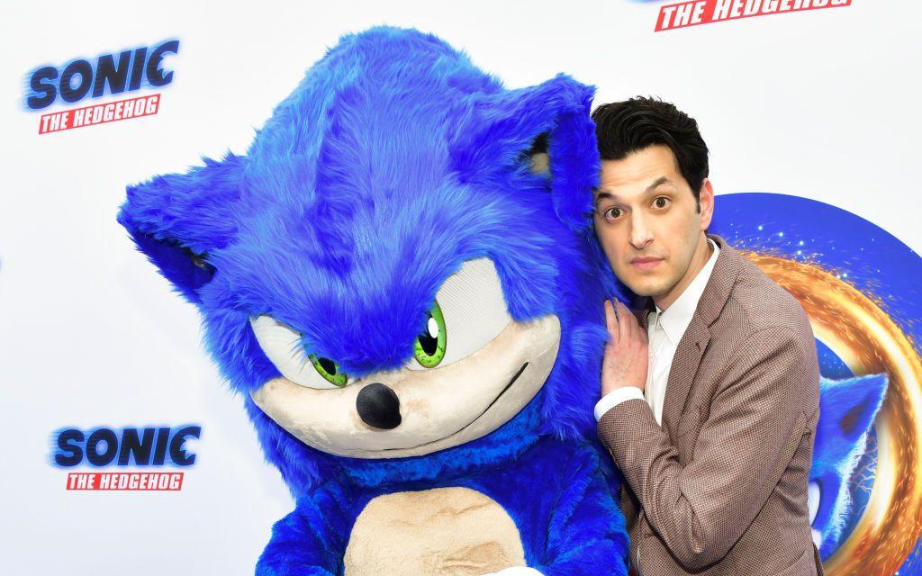 ben schwartz cuddling up to a sonic the hedgehog character