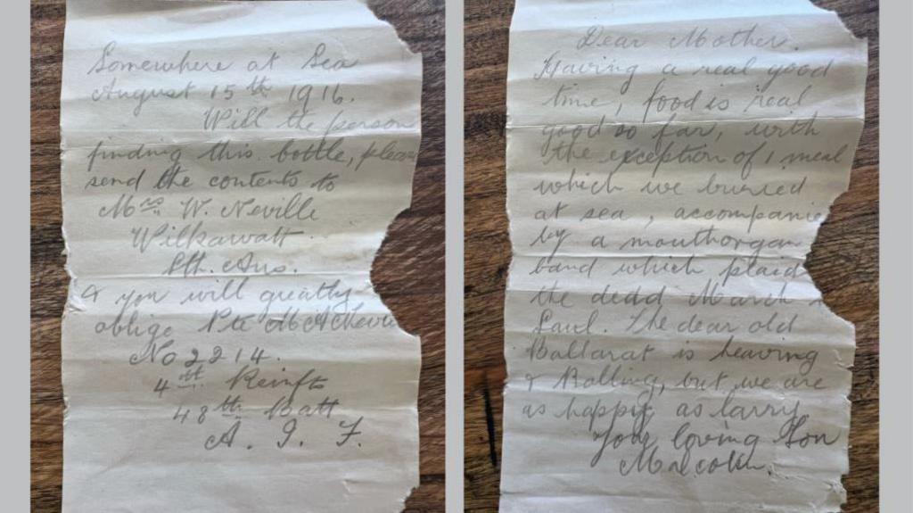 The front and back of the letter written by Private Malcolm Neville.