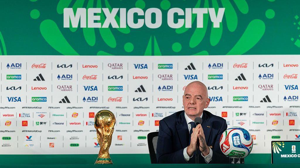 Fifa president Gianni Infantino speaks to the media during a World Cup news conference