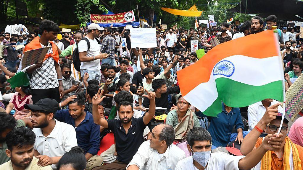 Crowds of supporters of the Cockroach Janta Party (CJP) gather at Jantar Mantar to Join the ongoing protest, on July 23, 2026 in New Delhi, India