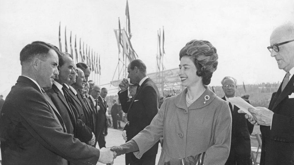 Queen at opening on Forth Road Bridge in 1964