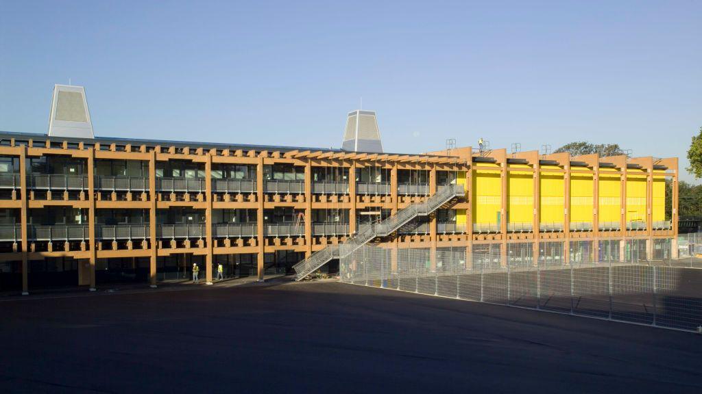 Exterior of modern Mossbourne Community Academy building