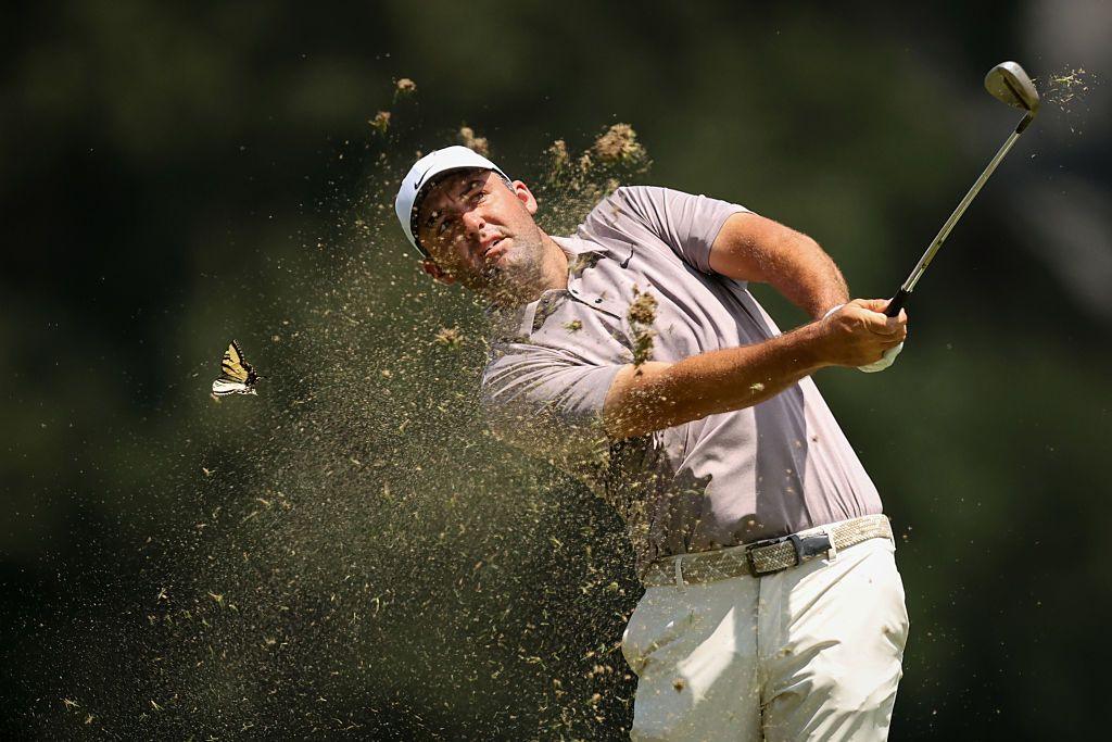 Scottie Scheffler hits an approach shot on the first hole during the final round of the FedEx St. Jude Championship 2025 at TPC Southwind in Memphis, Tennessee. Photo by Stacy Revere