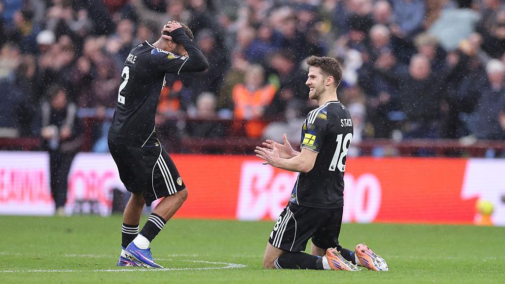 Anton Stach and Jayden Bogle celebrate