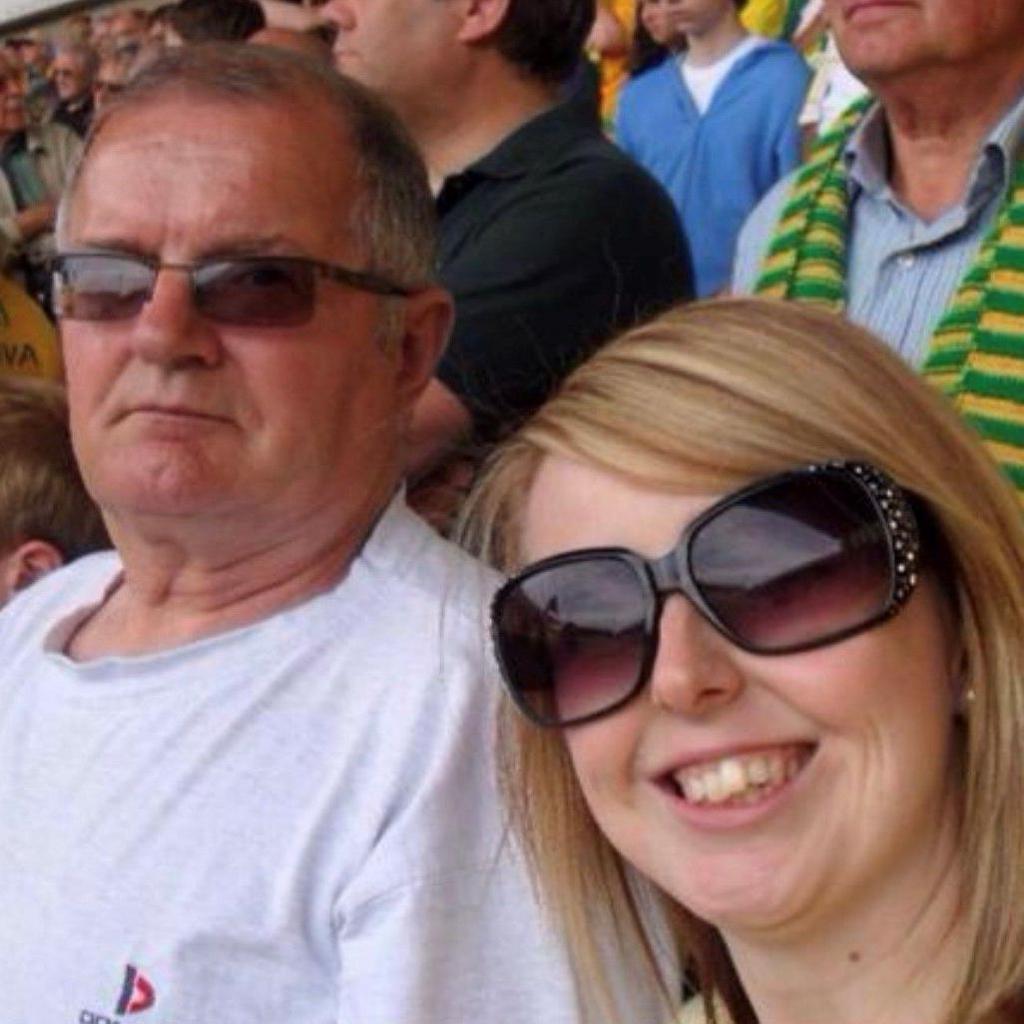 Emma Grant on the right with her father Maurice Moore stood in the stands at Carrow Road stadium.