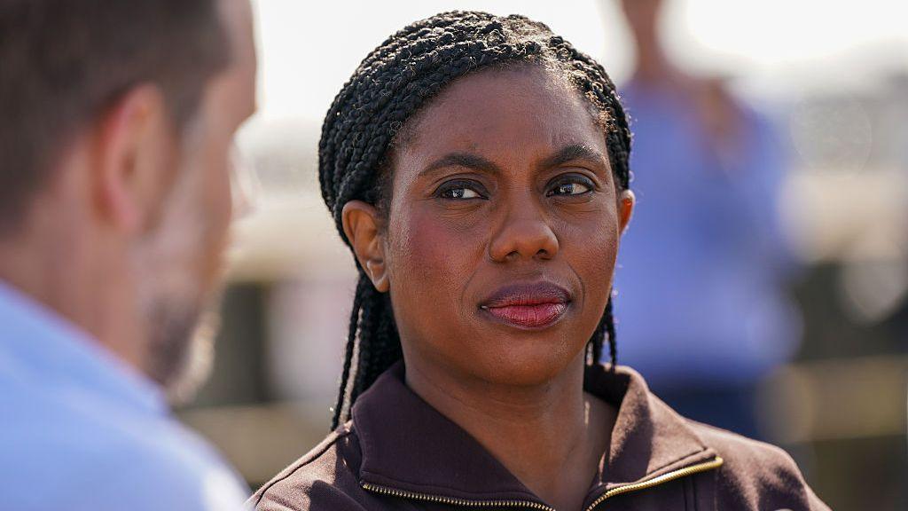 Conservative Party leader Kemi Badenoch visits Bridlington Harbour to meet with members of the fishing community in Bridlington, England on 23 May 2025.
