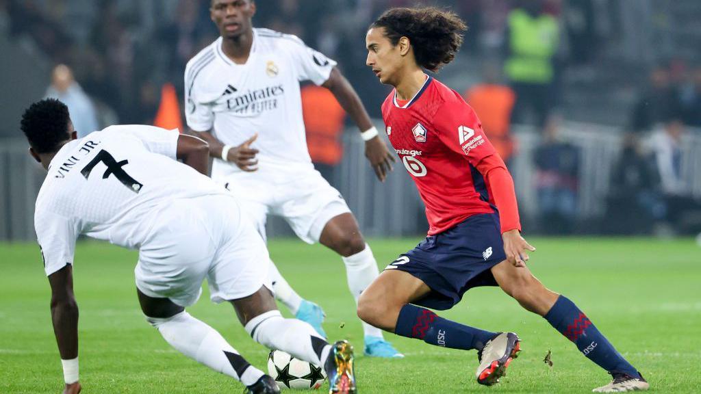 Ayyoub Bouaddi in action against Real Madrid in the Champions League