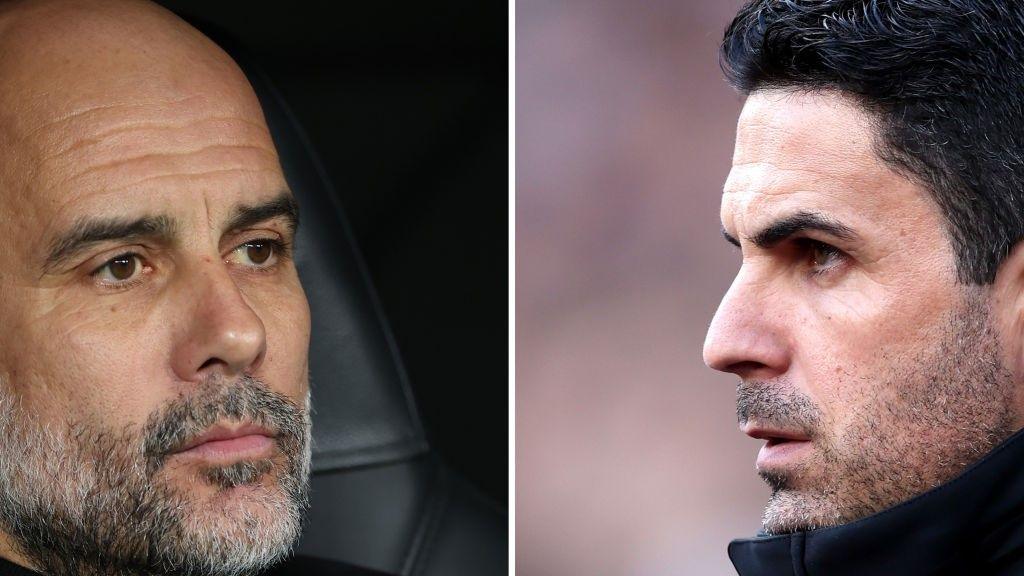 Split image of Pep Guardiola and Mikel Arteta 