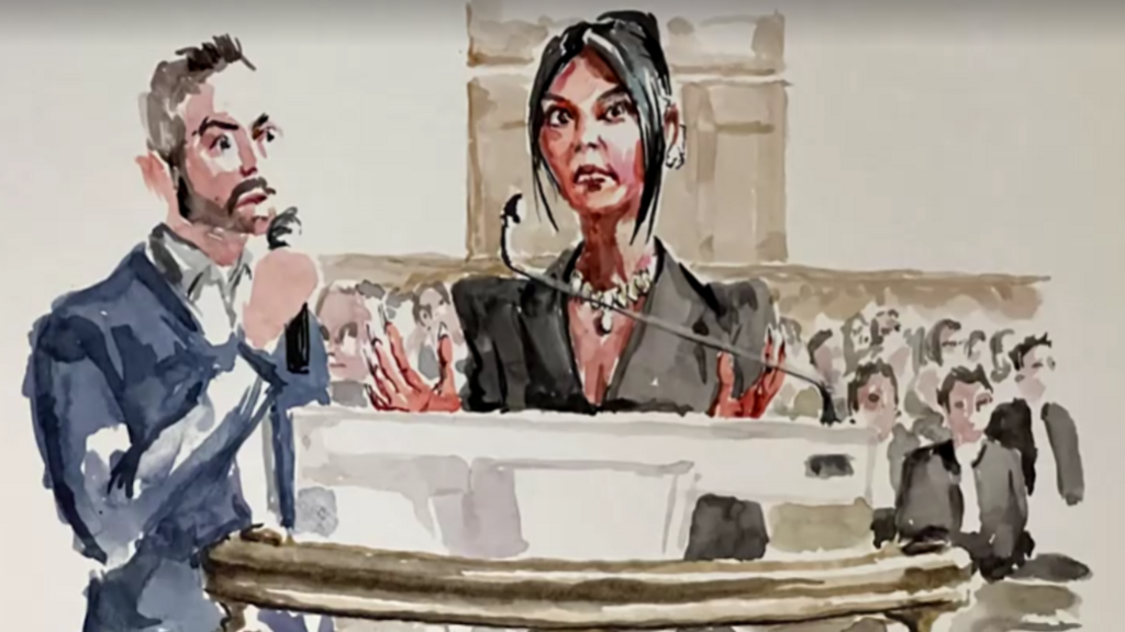 Sketch of Kim Kardashian in court