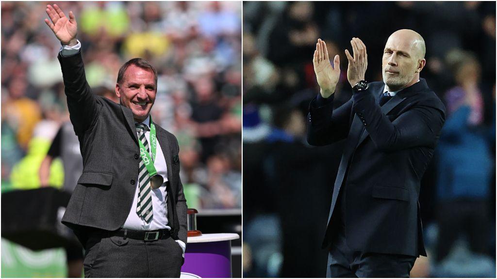 The two managers: Celtic's Brendan Rodgers (left) and Rangers' Philippe Clement (right)