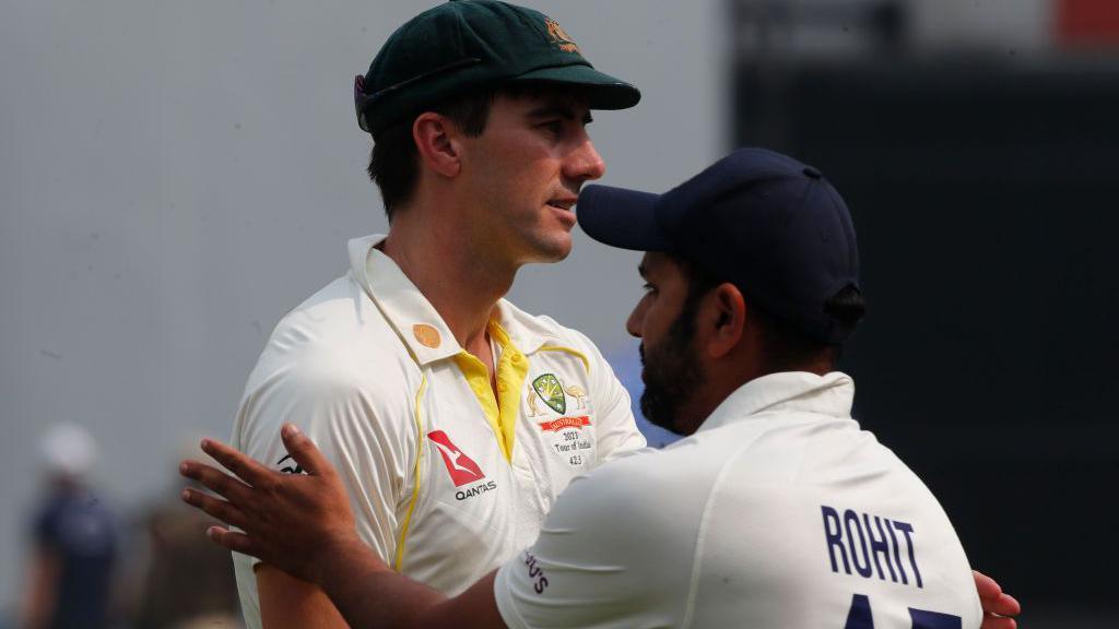 Australia and India Test captains Pat Cummins and Rohit Sharma during the 2020-21 Test series in Australia 