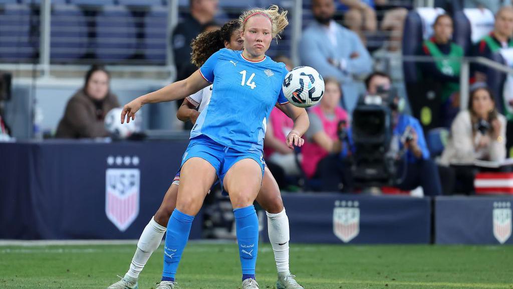 Iceland forward Hlin Eiriksdottir during the international friendly match between Iceland and the United States