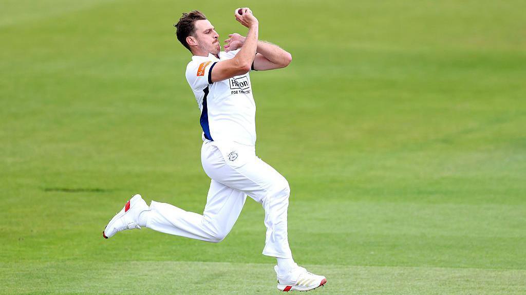 Hampshire bowler Brad Wheal runs in to bowl