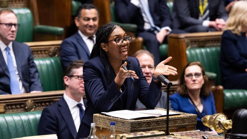 Badenoch in the House of Commons, gesturing with her hands