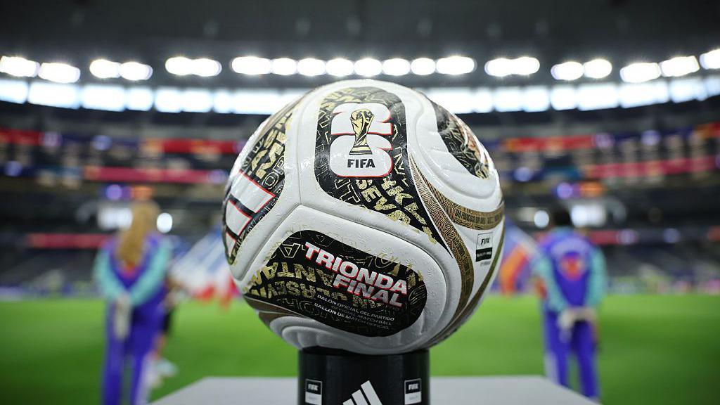 The adidas Trionda Final FIFA World Cup 2026 match ball is seen before the FIFA World Cup 2026 Semi Final match between France and Spain at Dallas Stadium on July 14, 2026 in Arlington, Texas. (Photo by Hector Vivas - FIFA/FIFA via Getty Images) 
