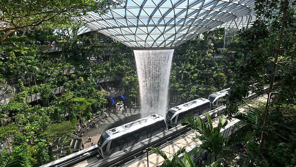 A rain vortex at Singapore's Changi Airport
